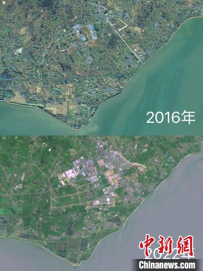 2016年与2022年安徽巢湖半岛国家湿地公园卫星对比图。　星图地球供图。