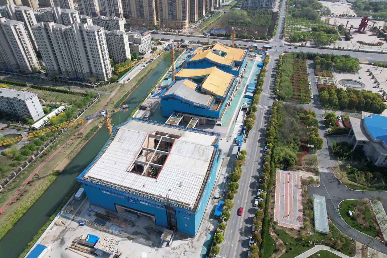 俯瞰灵璧县博物馆、图书馆、文化馆建设现场。中国十七冶供图